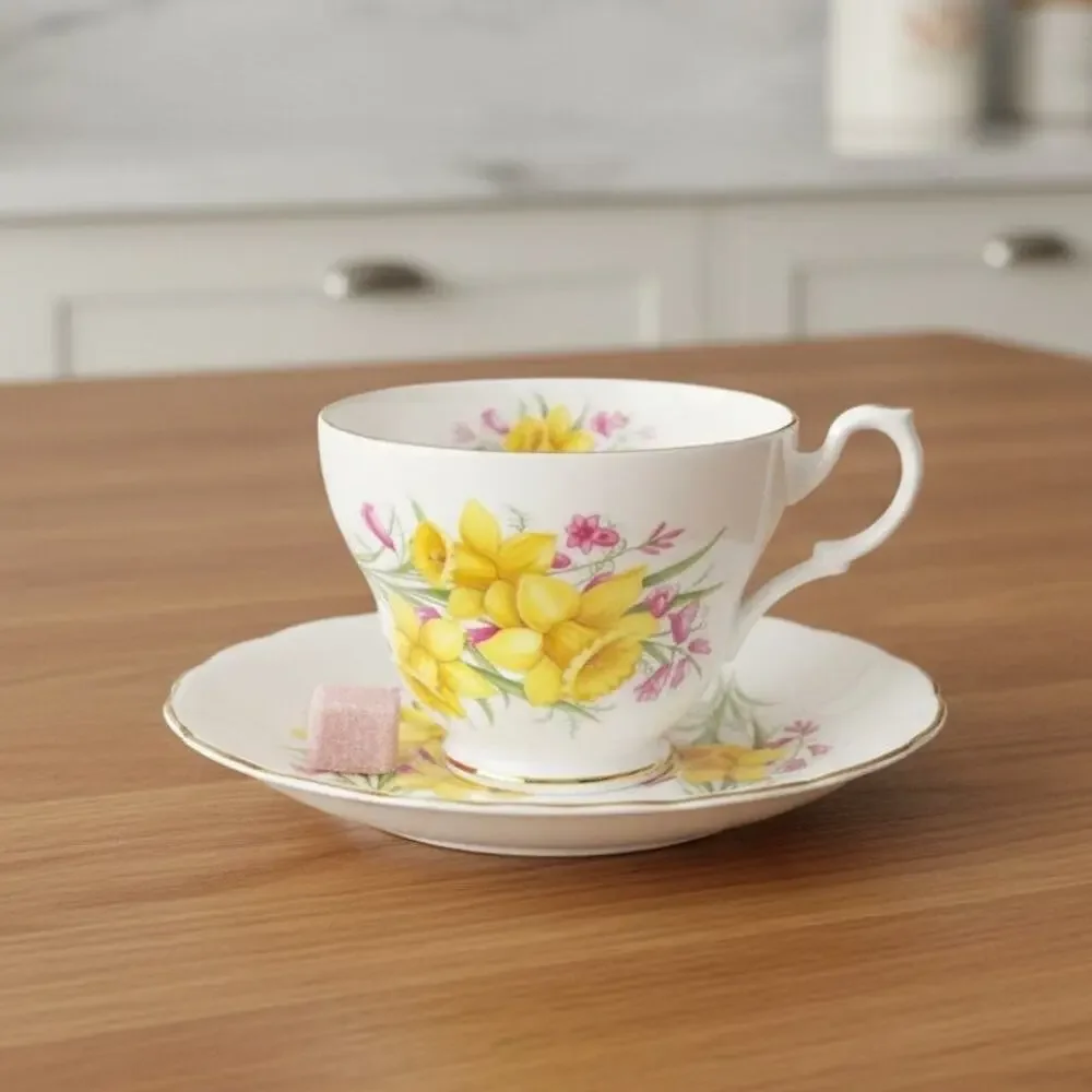 Vintage Princess Cup Consort Saucer Bone China Daffodil Floral Cottagecore